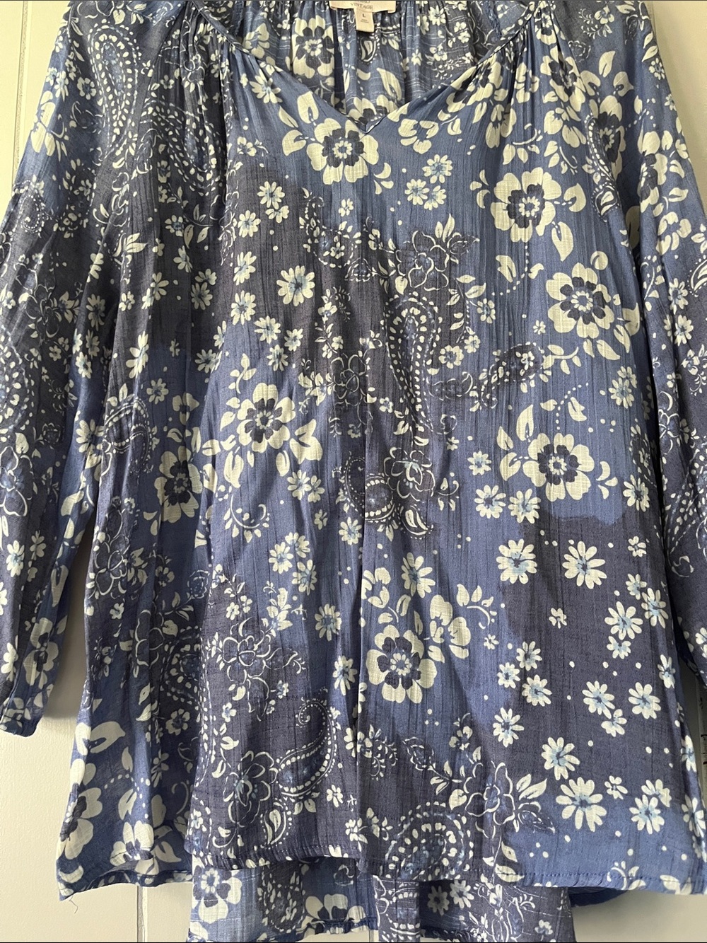 Floral Peasant Blouse - Blue/White - Picture 7 of 9